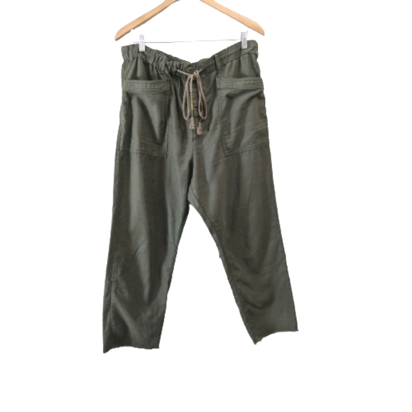 Free People Pants - Free People Olive Green Drawstring Fringe Hem Pant